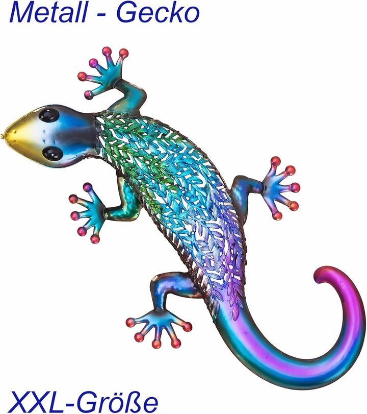KAMACA XL Metall Gecko Wanddeko 62 cm – Grosse Gartenfigur Echse aus Metall, Garten Deko & Wanddeko