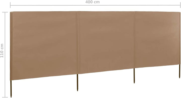 Strand-Windschutz, 3 Paneele, Stoff, Grau, Taupe, 400 x 80 cm, Zelt, Camping, Sonnenschutz, Privatsp