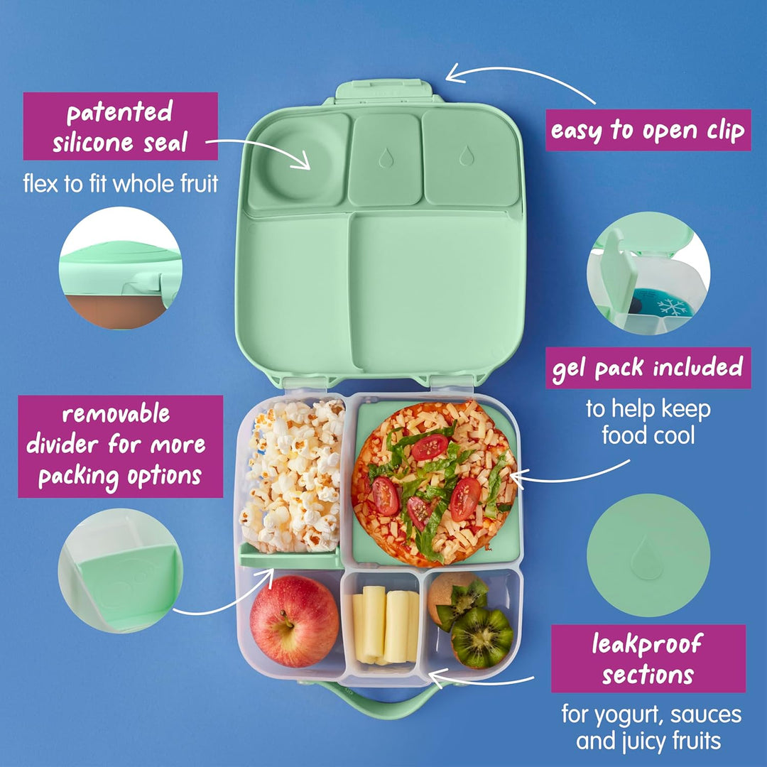 b.box Brotdose | Grosse Bento-Box mit 4 Fächern (2 auslaufsicher), herausnehmbarer Trenner, Gel-Kühl