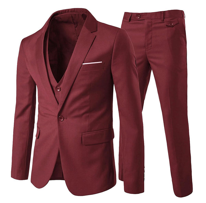 Anzug Herren Slim Fit 3 Teilig Anzüge Herrenanzug Sakko für Hochzeit Business M Wine Rot, M Wine Rot
