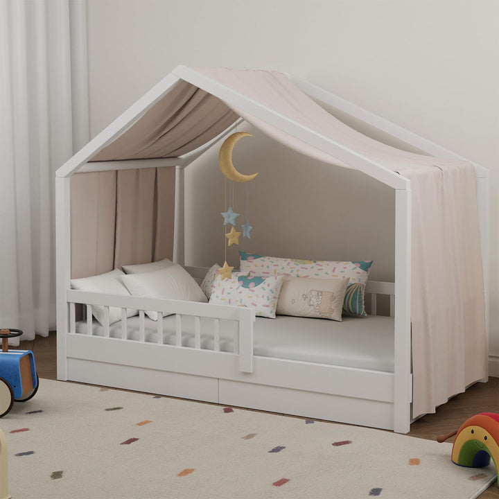 Hausbett Himmel in 5 Farben, Betthimmel Hausbett aus weichem Baumwollstoff, Stoffhimmel für Hausbett