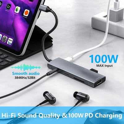 USB C HUB für iPad Pro 9-in-1 Adapter iPad Pro 12.9 11 Zoll iPad Air 5 4 mit 4K HDMI, USB-C PD Aufla