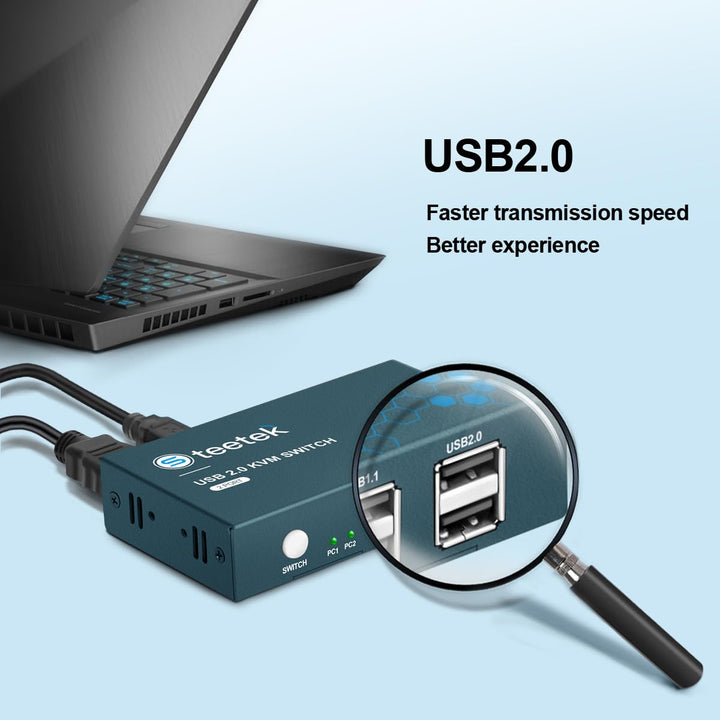 KVM Switch HDMI 2 Port, 4K@30Hz, USB2.0, 2 PC 1 Monitor Switch, Button Switch, Ultra HD, Compatible