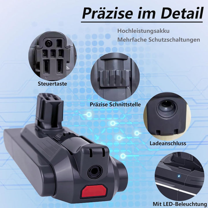 V12 SV34 SV20 SV46 Akku für Dyson (Schwarz), Schwarz