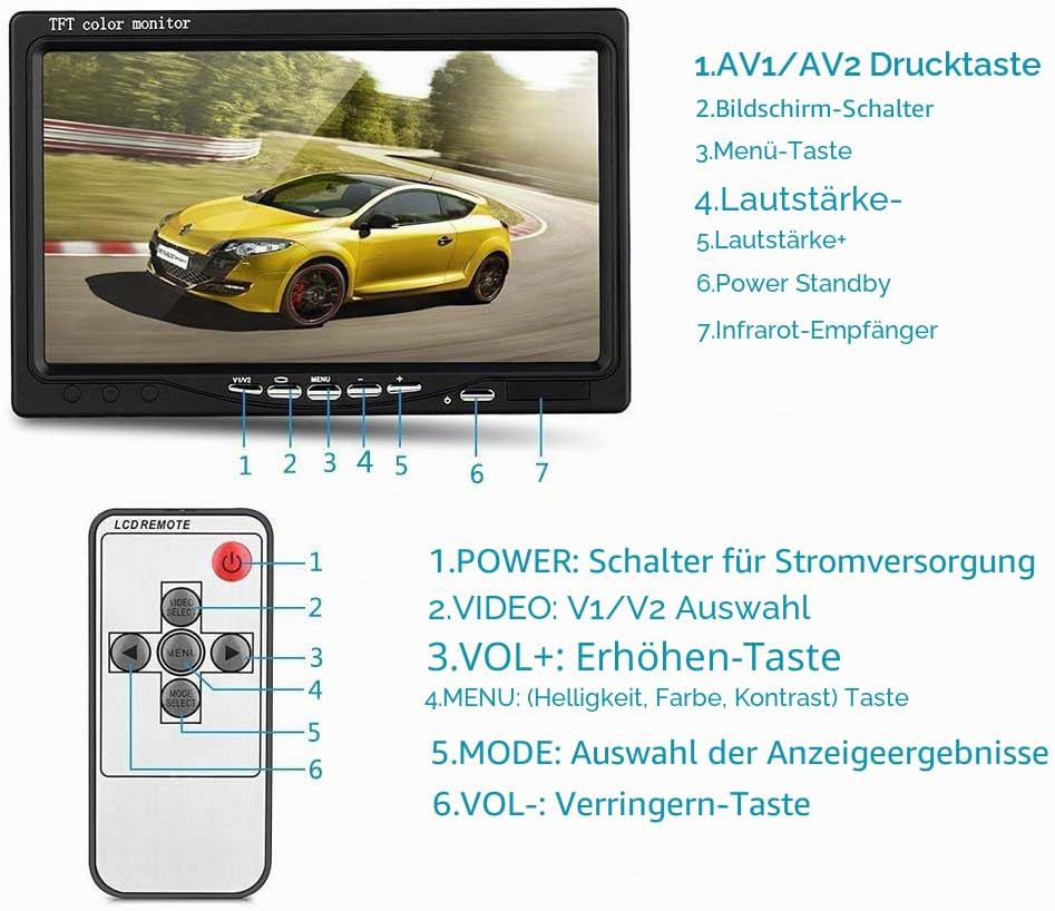 Xinyida Rückfahrkamera, 4-polig, 12 V bis 24 V, 18 LEDs, IR-Nachtsicht, wasserdicht, mit 15 m Kabel