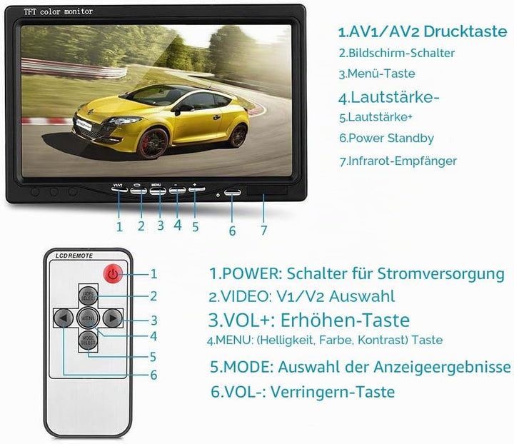Xinyida Rückfahrkamera, 4-polig, 12 V bis 24 V, 18 LEDs, IR-Nachtsicht, wasserdicht, mit 15 m Kabel