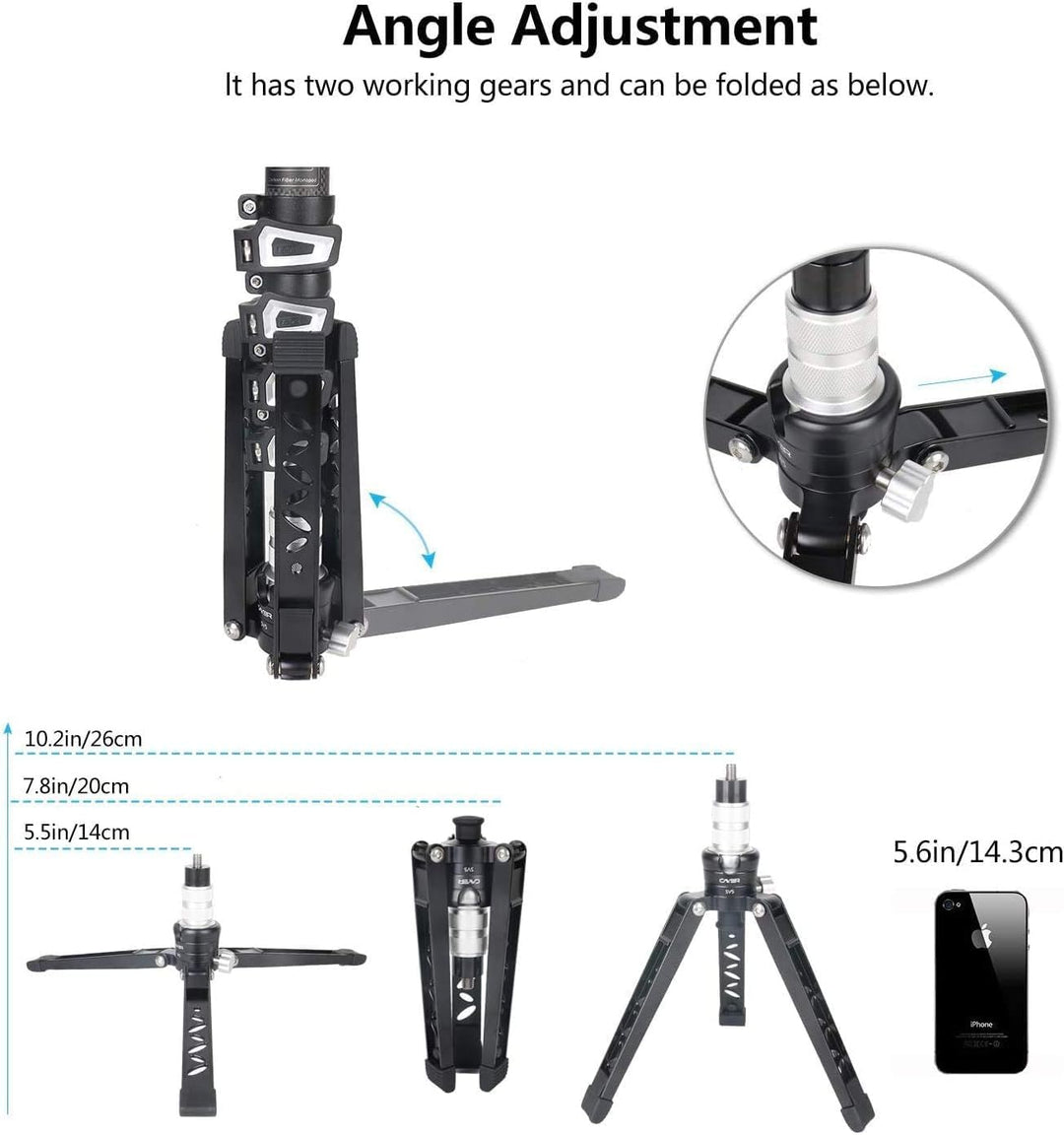Cayer Tabletop Mini Stativ, 3 Feet SV5 Alumunium Stativ für Einbeinstative mit 3/8 "-16 Befestigungs