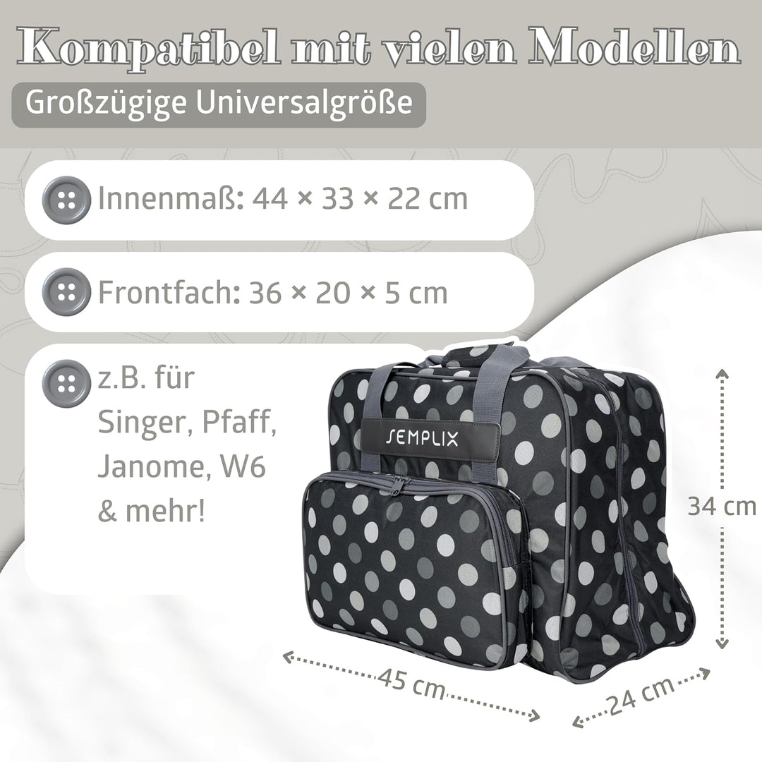 SEMPLIX Bundle Polka Dots Nähmaschinentasche + Nähkorb L (anthrazit/grau)