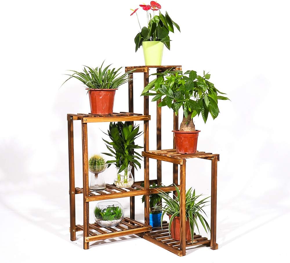 unho Blumenregal Holz 6 Ebenen Blumentreppe Ecke Blumenbank Blumenständer für Innen Balkon Wohzimmer