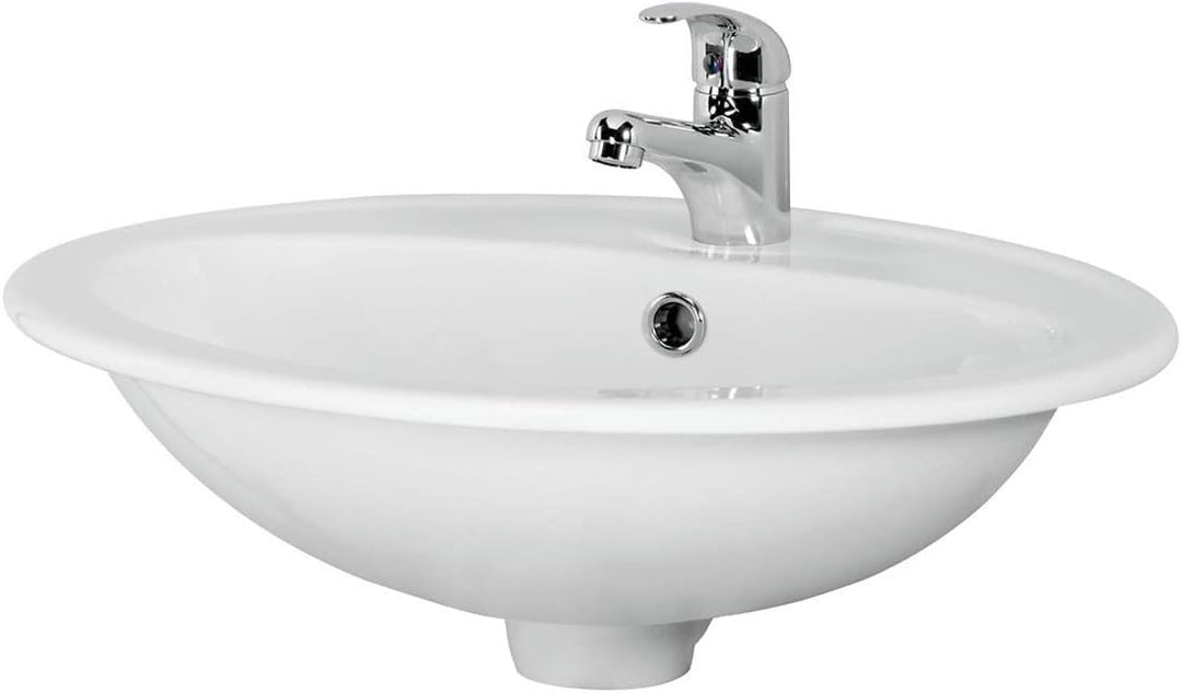 VBChome Waschbecken Oval 54cm x 41cm Weiss Waschtisch Einbauwaschbecken Waschplatz Bad Badezimmer Gä