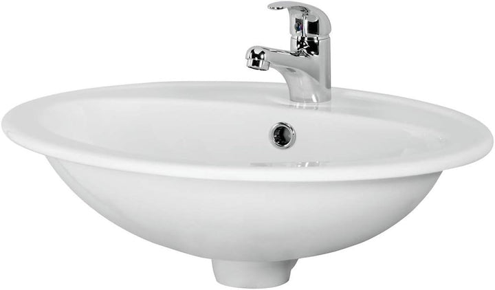 VBChome Waschbecken Oval 54cm x 41cm Weiss Waschtisch Einbauwaschbecken Waschplatz Bad Badezimmer Gä
