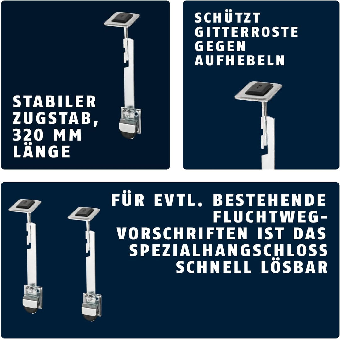 ABUS Gitterrostsicherung GS60 - Schutz für Kellergitter - mit Zugstab und grossen Halteplatten - ABU