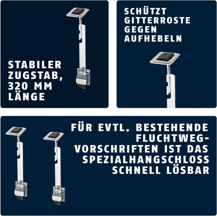 ABUS Gitterrostsicherung GS60 - Schutz für Kellergitter - mit Zugstab und grossen Halteplatten - ABU