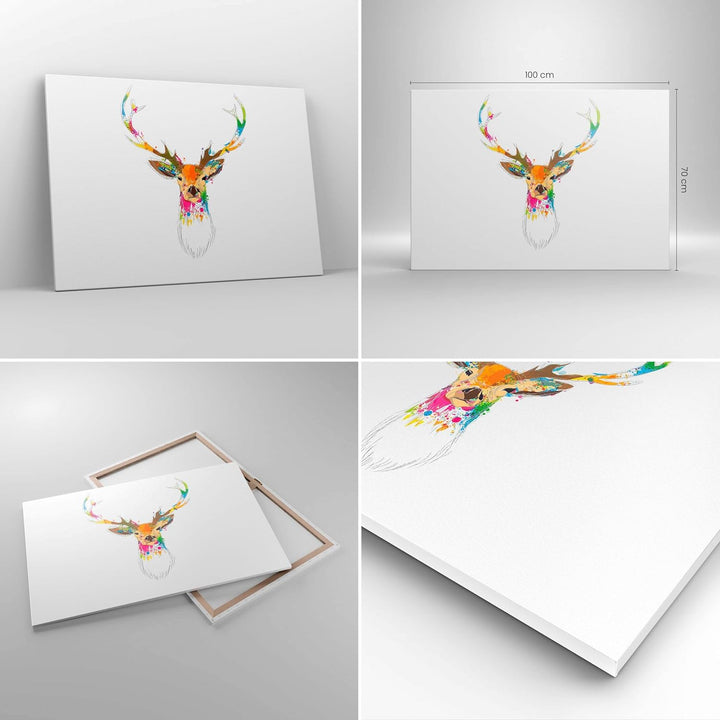 Bilder auf Leinwand 100x70cm Leinwandbild Deer fantasie Graffiti Grafik Gross Wanddeko Bild Schlafzi