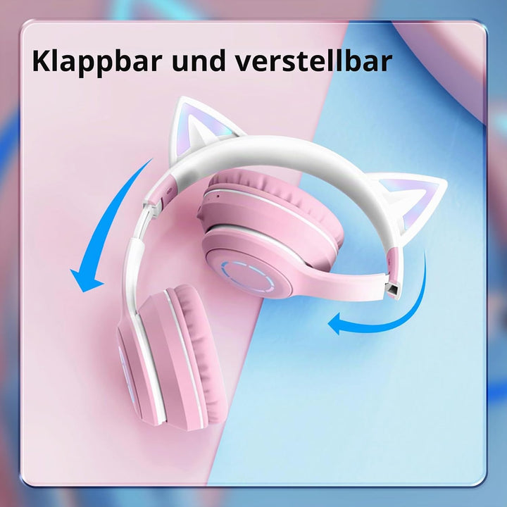 OHAANYY Katzenohr Kopfhörer Kindergeburtstag Geschenke Kind LED Katzenohren Farbgradient Kabellose B