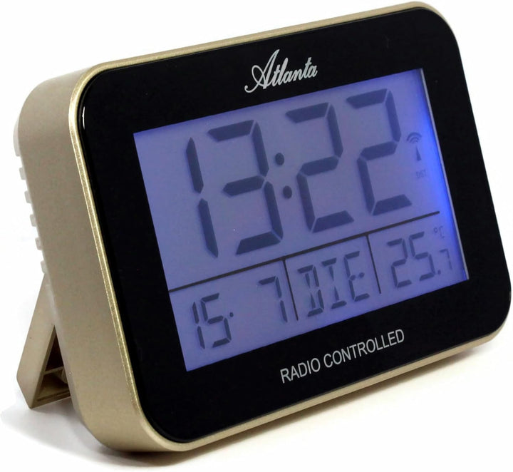 Atlanta Funkwecker Digital LCD Anzeige Alarm Snooze Licht Datum Temperatur - 1802/9 Gold