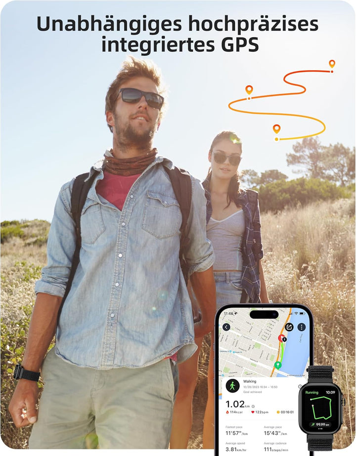 Parsonver Smartwatch Herren Damen mit Telefonfunktion, Fitnessuhr mit GPS, 3 ATM wasserdichte für Sc