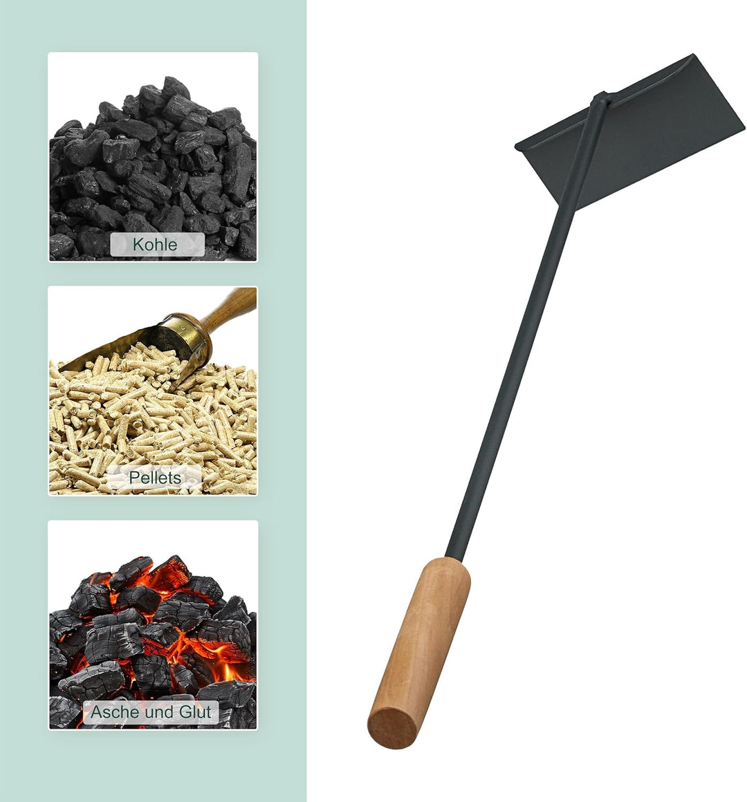 Relaxdays Aschekratzer, mit Holzgriff, Metall, 53 cm lang, für Grill, Feuerstelle & Ofen, Ascheschie