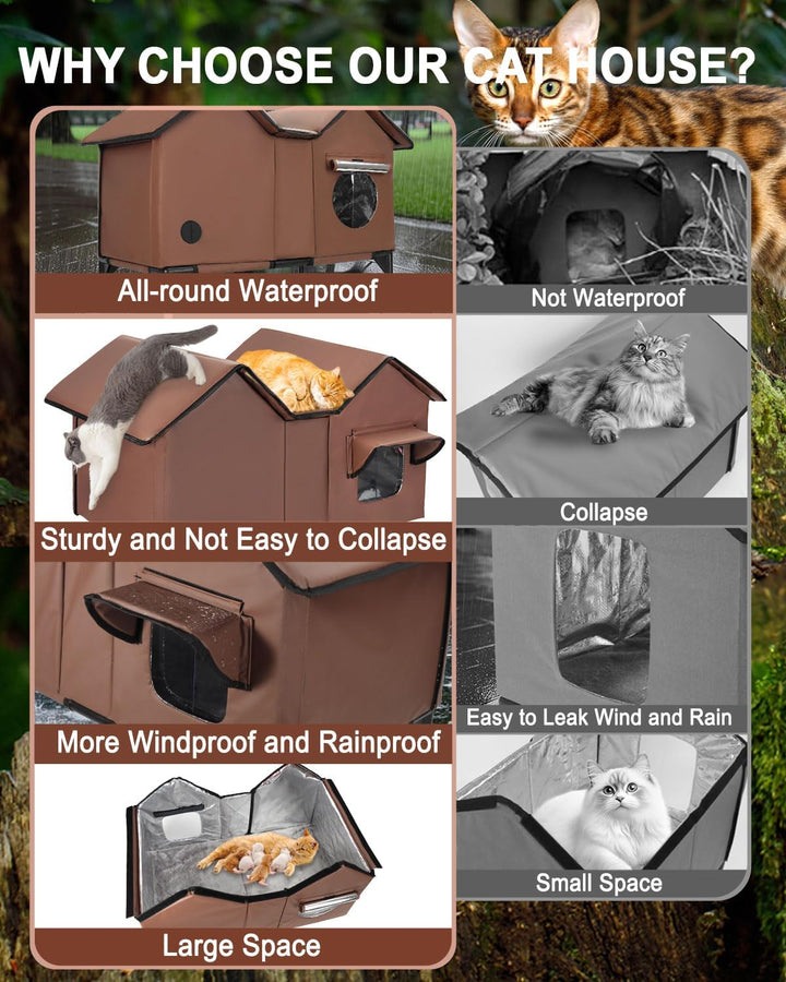 Outdoor Katzenhaus, Extra Large wasserdichtes Katzengehege mit erhöhter Basis, isoliertes Haustierha