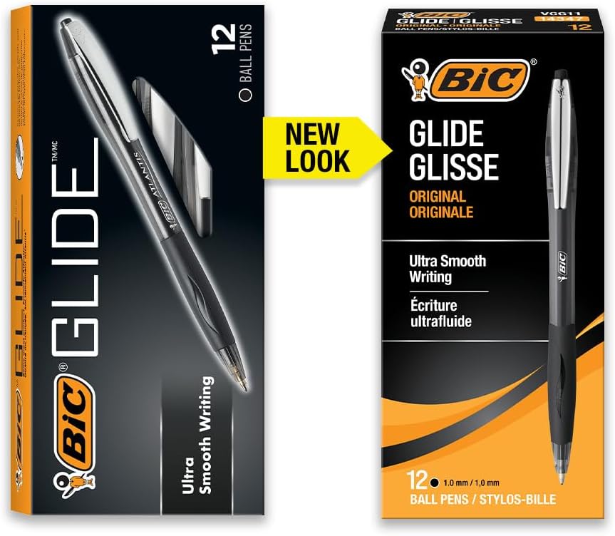 BIC Glide Druckkugelschreiber, mittlere Spitze (1,0 mm), schwarz, bequemer Gummigriff zum Schreiben,