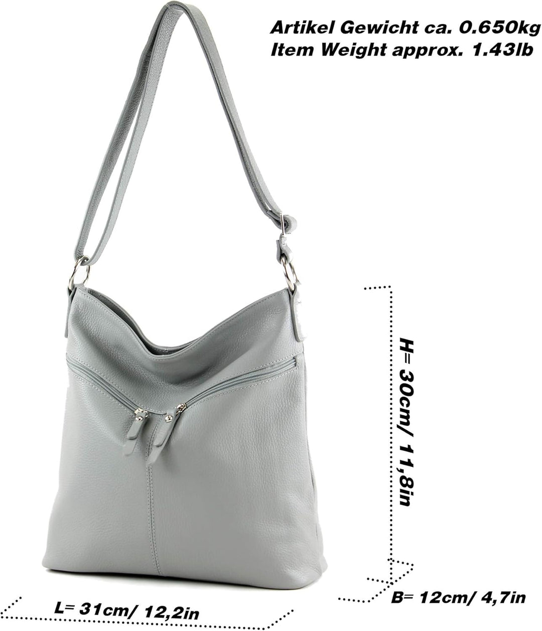 modamoda de T196 Damen Leder Schultertasche Umhängetasche handmade in Italy Beige, Beige