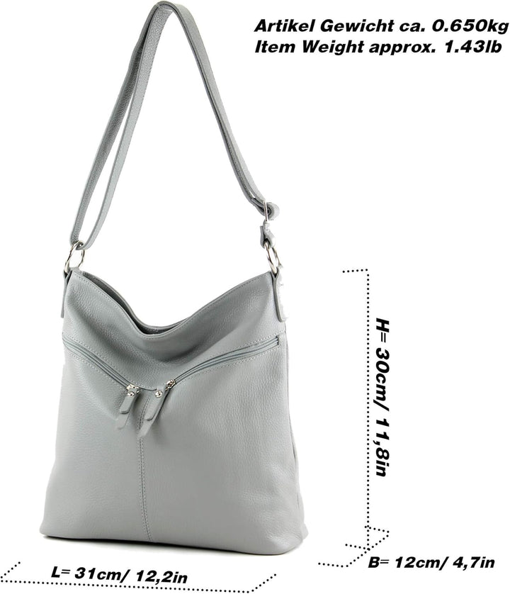 modamoda de T196 Damen Leder Schultertasche Umhängetasche handmade in Italy Beige, Beige