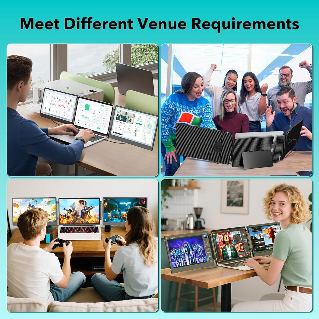 Laptop Screen Extender, 14" FHD Laptop Monitor Erweiterung, 1080P Triple Monitor, HDMI/USB-A/Type-C
