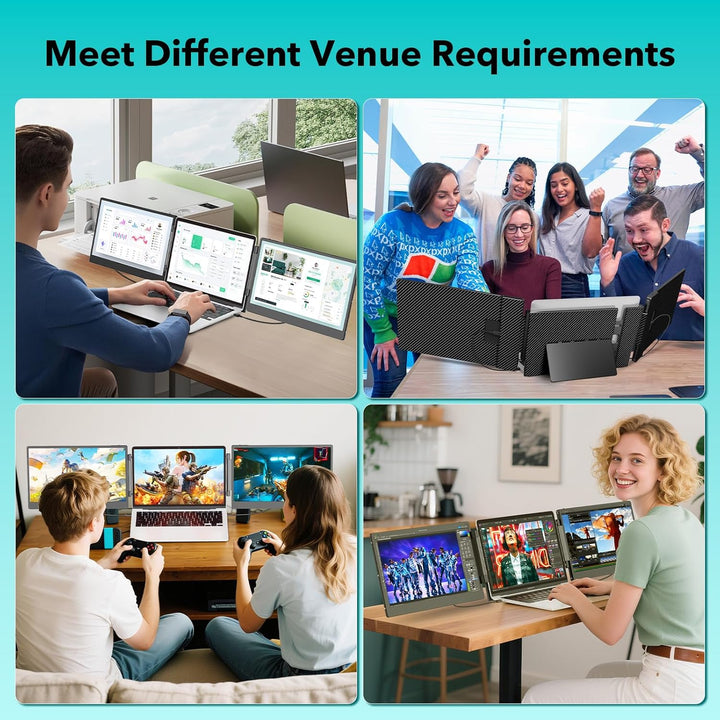 Laptop Screen Extender, 14" FHD Laptop Monitor Erweiterung, 1080P Triple Monitor, HDMI/USB-A/Type-C