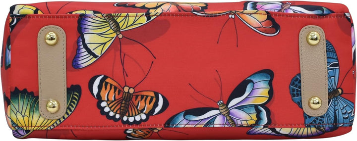 Anuschka Satchel mit Fächern - Wanderlust Kollektion - Nylonstoff mit Leader Trim und Kunstdruck But
