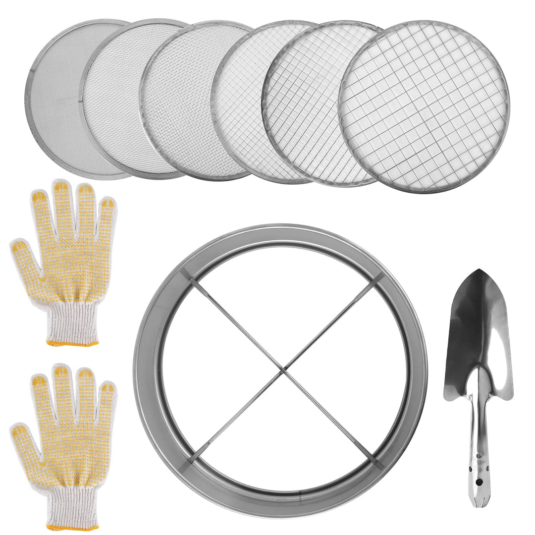 Bodensieb Garten, Edelstahlrahmen 20cm Gartensieb 6 Stück Austauschbare Maschenfilter Bodensieb Set