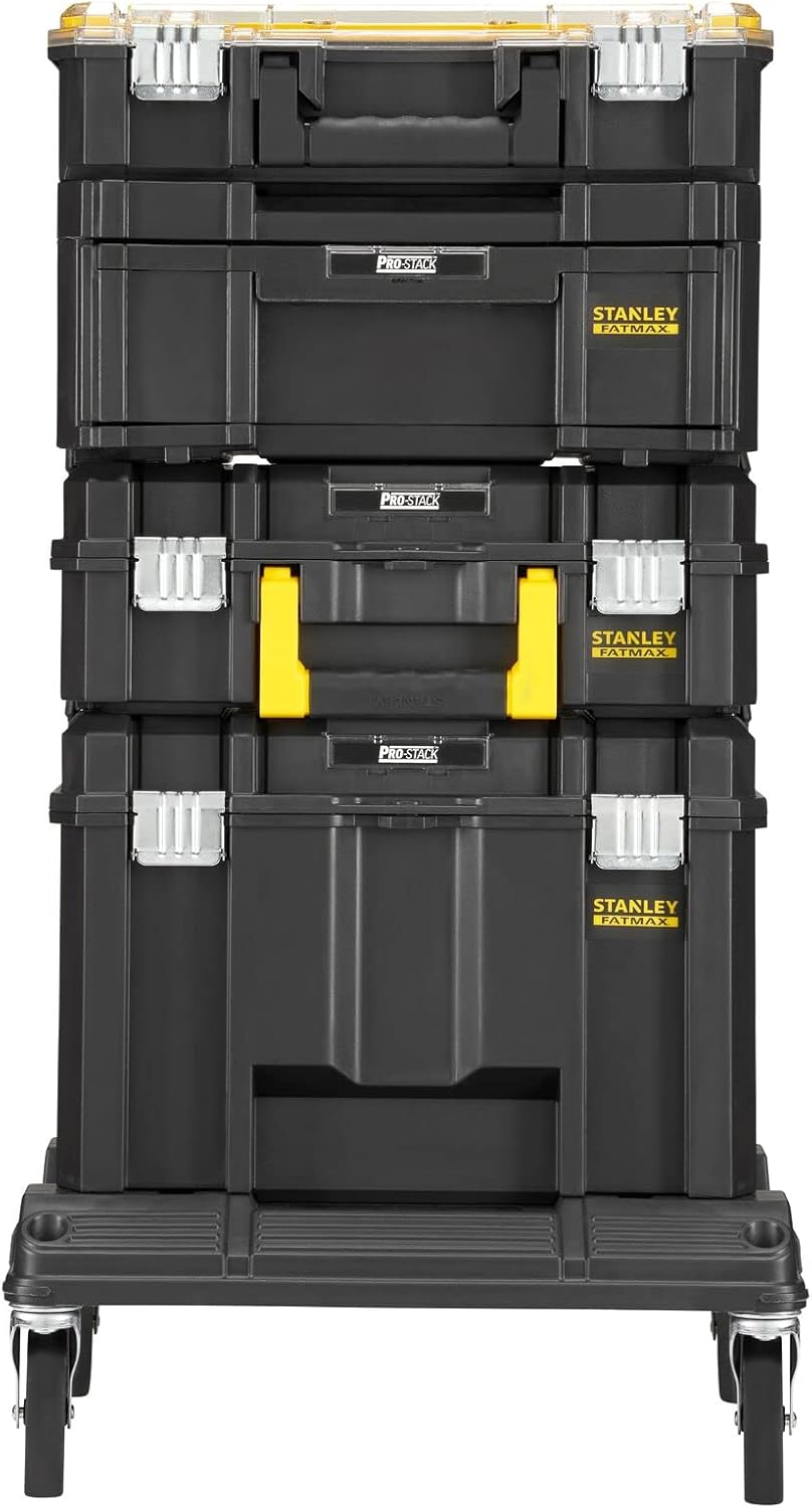 Stanley FatMax TSTAK Aktions-Tower, Bestehend aus Boxen V, III, II, VI und Rollenwagen, robust, Stap