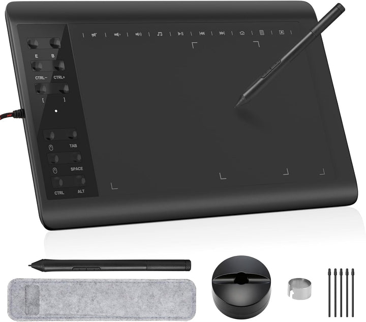 IMAGE Grafiktablett 10 x 6 Zoll grosse aktive Fläche mit 8192 Stufen batterielosem Stift und 12 Schn