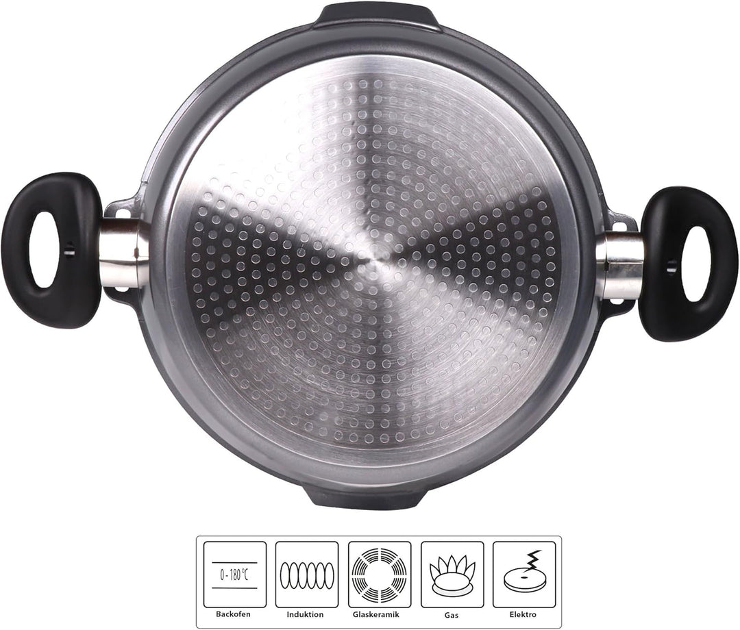 STONELINE® FUTURE Kochtopf 28 cm, mit Siebglasdeckel, induktionsgeeignet, Aluguss, Antihaftbeschicht