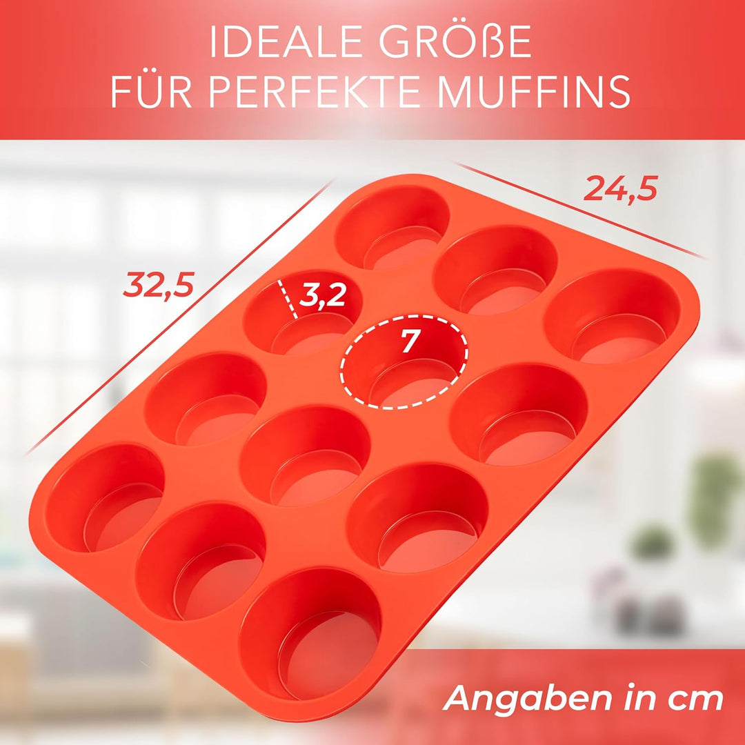 AVANA Muffinblech aus Silikon für 12 Muffins BPA-frei Antihaftbeschichtung Muffin Form Cupcake Backb