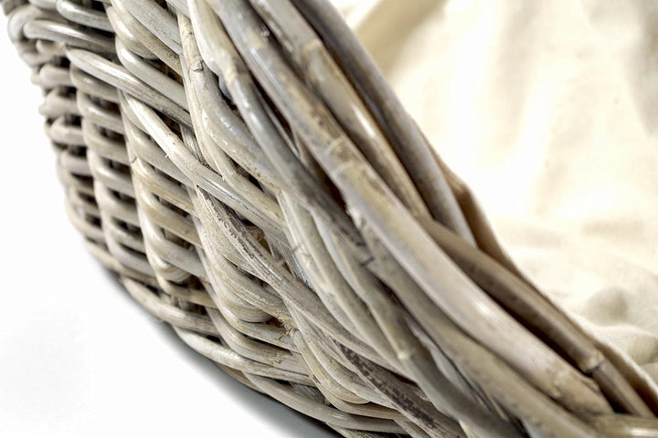 Kobolo Kaminholzkorb oval Kubu grey aus Rattan mit Henkel und Leinen ausgeschlagen Grau Leinen, Grau