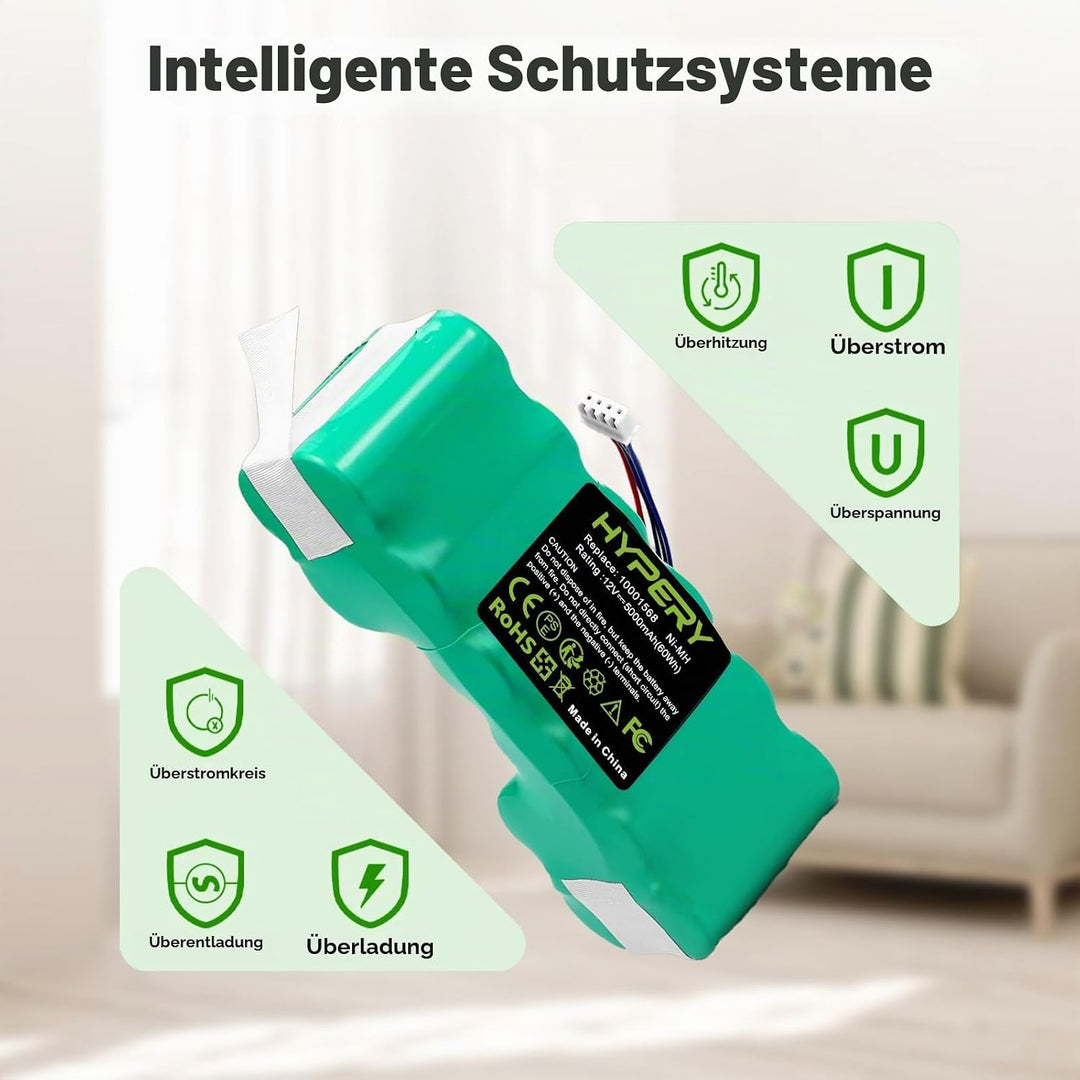 12V 5000mAh Ersatz NI-MH Akku für Ecovacs Deebot Ozmo 900, 901, 902, 907, 600, 610, M88, Deebot DE5G