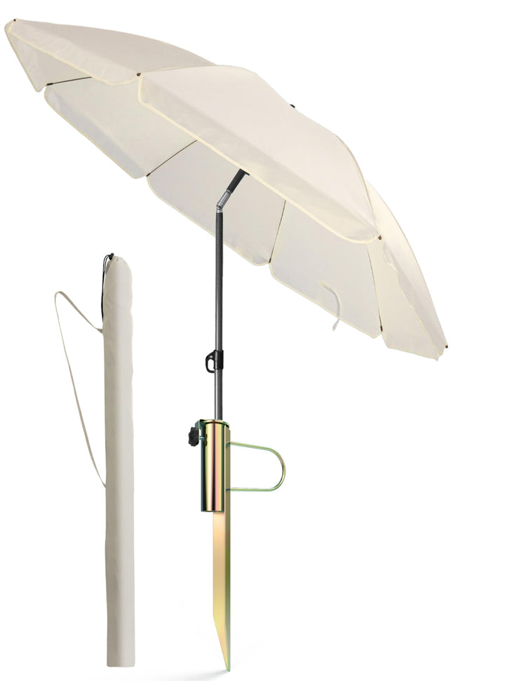 4smile Sonnenschirm Strand in Beige, 3er Set - Strandschirm windfest stabil + Rasendorn Sonnenschirm