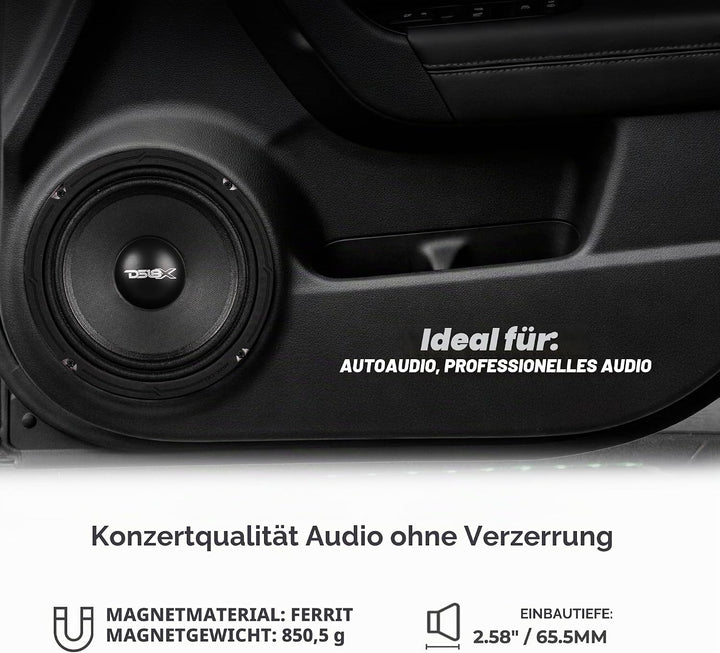 DS18 PRO-X6M Auto-Mitteltöner, 16,5 cm (16,5 cm), 450 W, 8 Ohm, Bass-Lautsprecher 16,5 cm Klassisch,