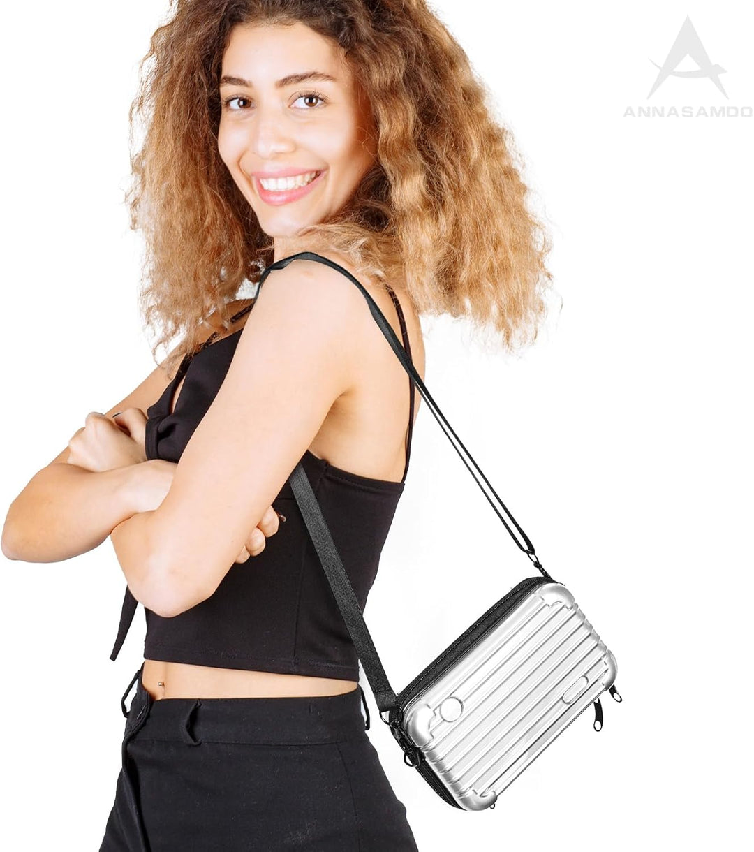 Mini Koffer Umhängetasche, Kleiner Koffertasche Handtasche Innentaschen Kosmetiktasche Hardcase mit