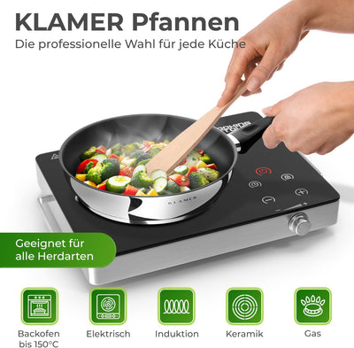 KLAMER Bratpfanne 20cm, antihaftbeschichtete Induktions-Pfanne, Premium Beschichtung, hochwertige Pr