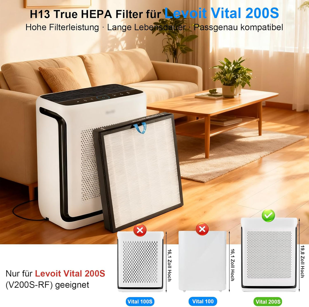 Vital 200S Ersatzfilter kompatibel mit LEVOIT Vital 200S Luftreiniger, H13 HEPA Filter mit Aktivkohl