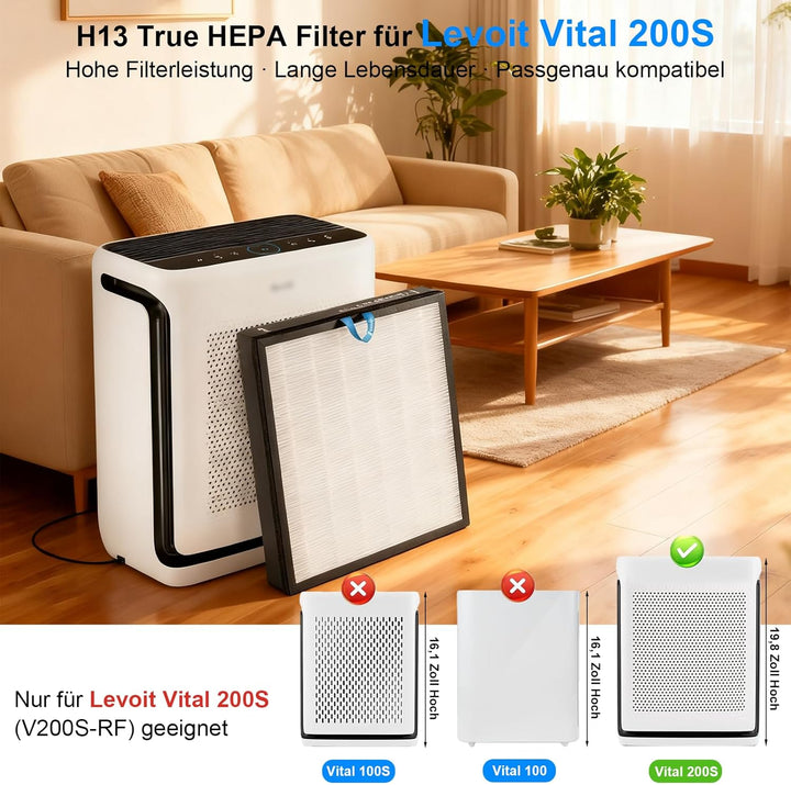 Vital 200S Ersatzfilter kompatibel mit LEVOIT Vital 200S Luftreiniger, H13 HEPA Filter mit Aktivkohl