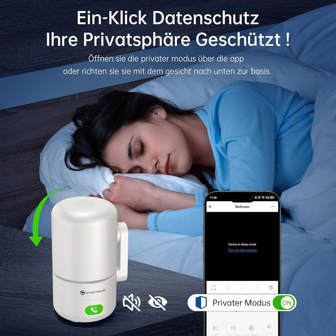 SYMYNELEC 2K 4MP Überwachungskamera Innen 360°, 5GHz/2,4GHz WLAN Überwachung mit KI Bewegungserkennu