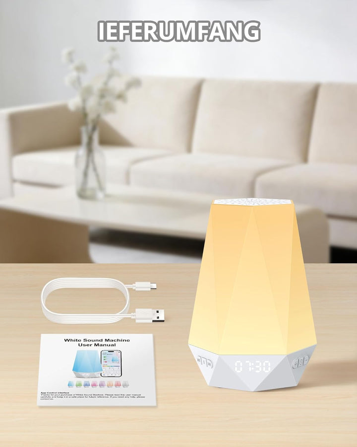 HOMGEN Schlafampel White Noise Maschine Lichtwecker mit 32 Einschlafgeräuschen 3 in 1 Schlafuhr mit