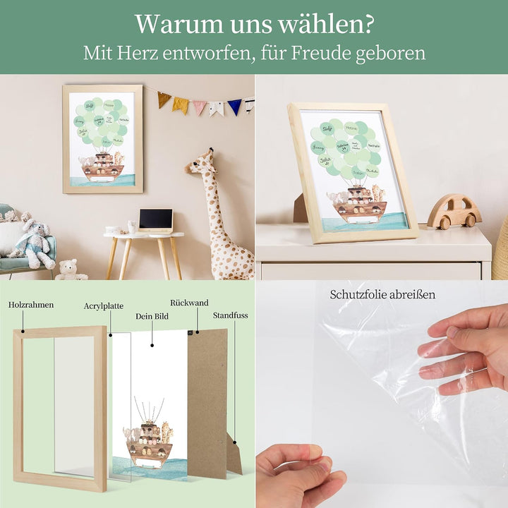 Legezon Gästebuch Babyparty mit Bilderrahmen, Arche Noah – Alternative zum Gästebuch für Taufe, Gebu