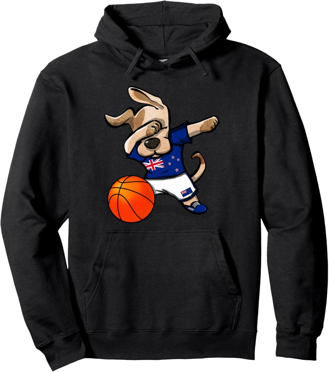 Dabbing Dog Hund Neuseeland Basketball - Neuseeland Flagge Pullover Hoodie