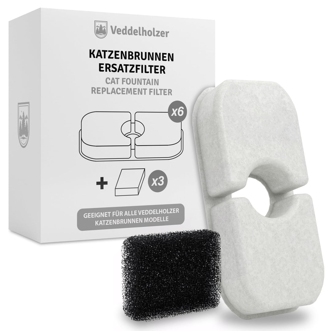Veddelholzer 6 Stück Katzenbrunnen Filter + 3 Stück Ersatz Schwamm - Original Filter für alle Veddel
