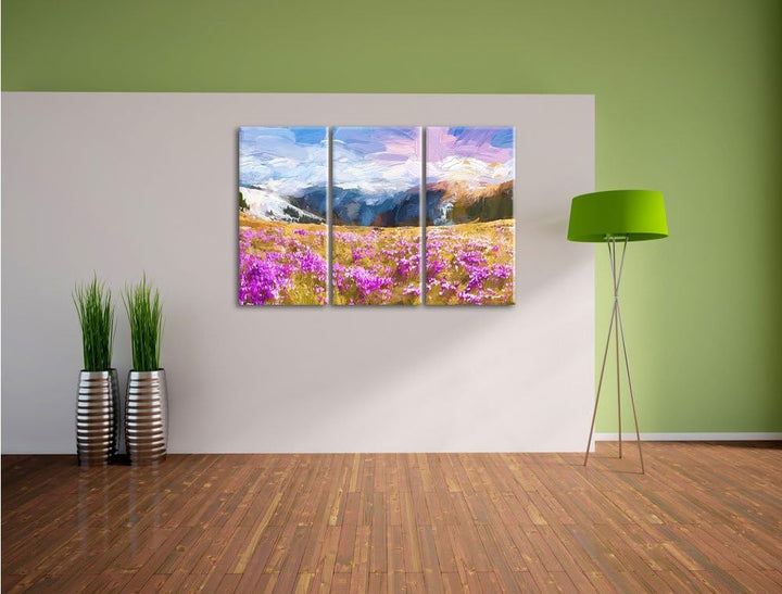 Pixxprint Berglandschaft Regenbogen als Leinwandbild/Grösse: 3 Teilig (120x80 cm) cm/Wandbild/Kunstd
