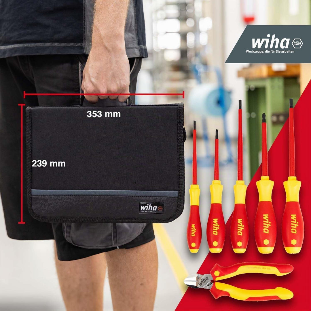 Wiha Werkzeug Set Elektriker 7-teilig I Schraubendreher Set + Seitenschneider in Werkzeugmappe I Gru