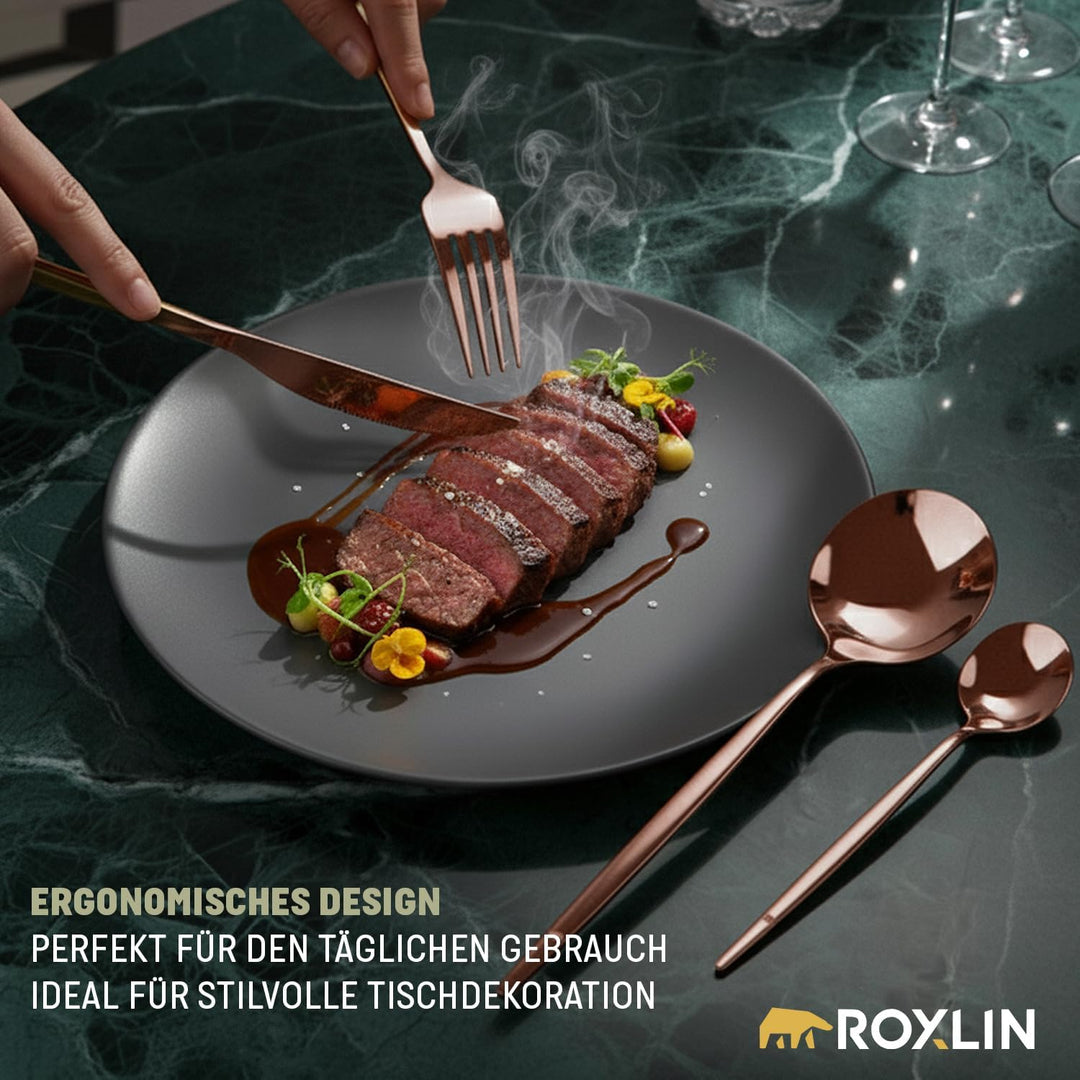 ROXLIN Premium Besteckset, 30-teilig, Gold, Edelstahl, Spülmaschinenfest, Elegantes Design, Tafelbes